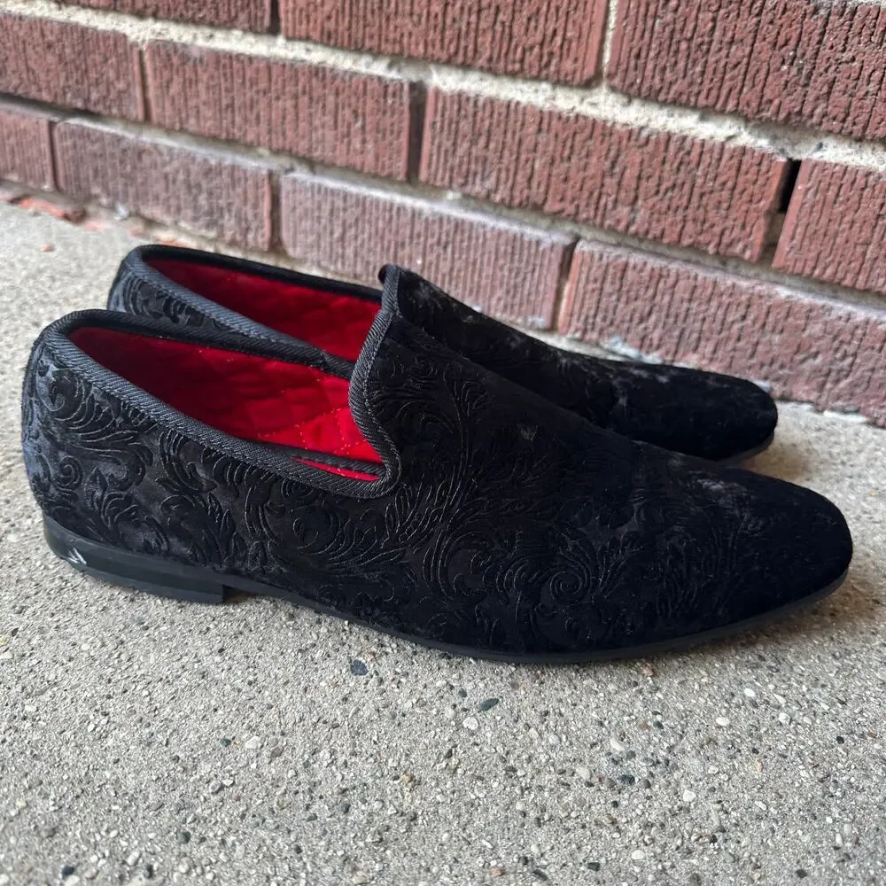 La Milano Black Velvet Brocade Smoking Loafers Broderick II Men's UK Sz 10 US 11